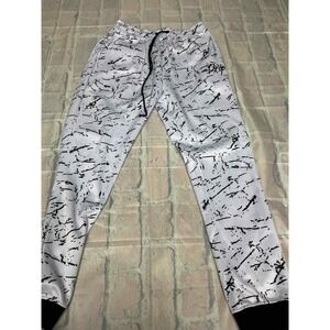 ENCRYPTED Mens XX Large White Black Splatter Print Jogger Pants
